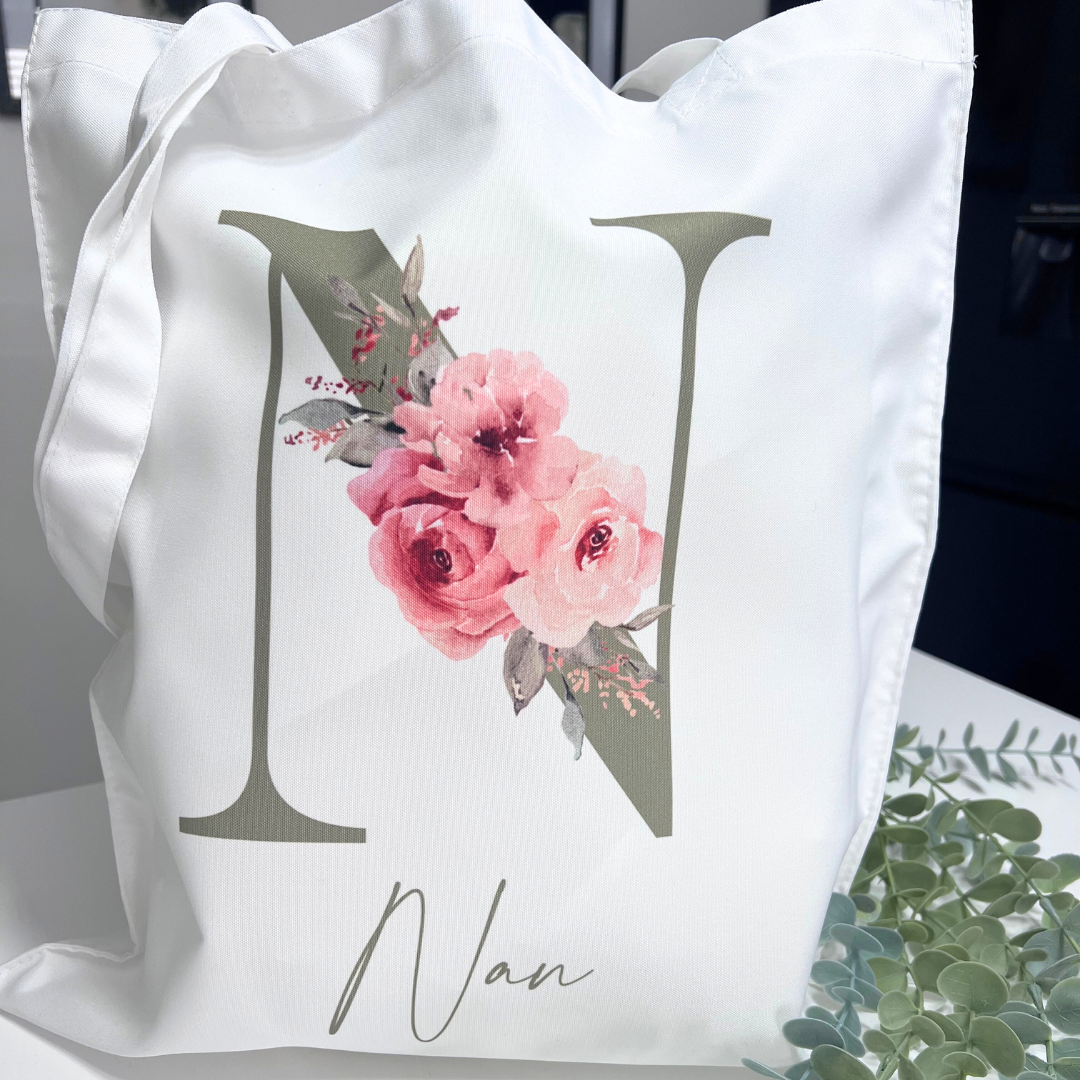 FLORAL INITIAL TOTE BAG