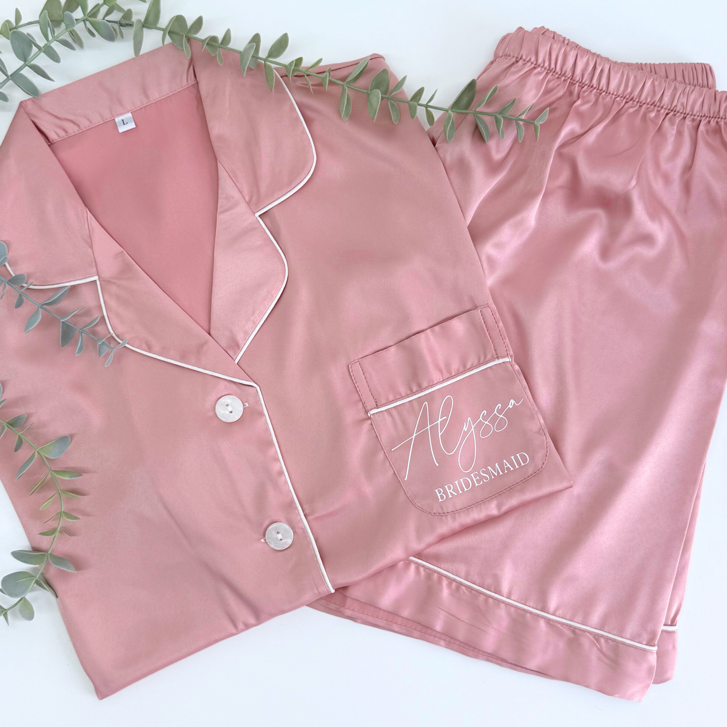 DUSTY PINK LUXURY SATIN BRIDAL PYJAMAS