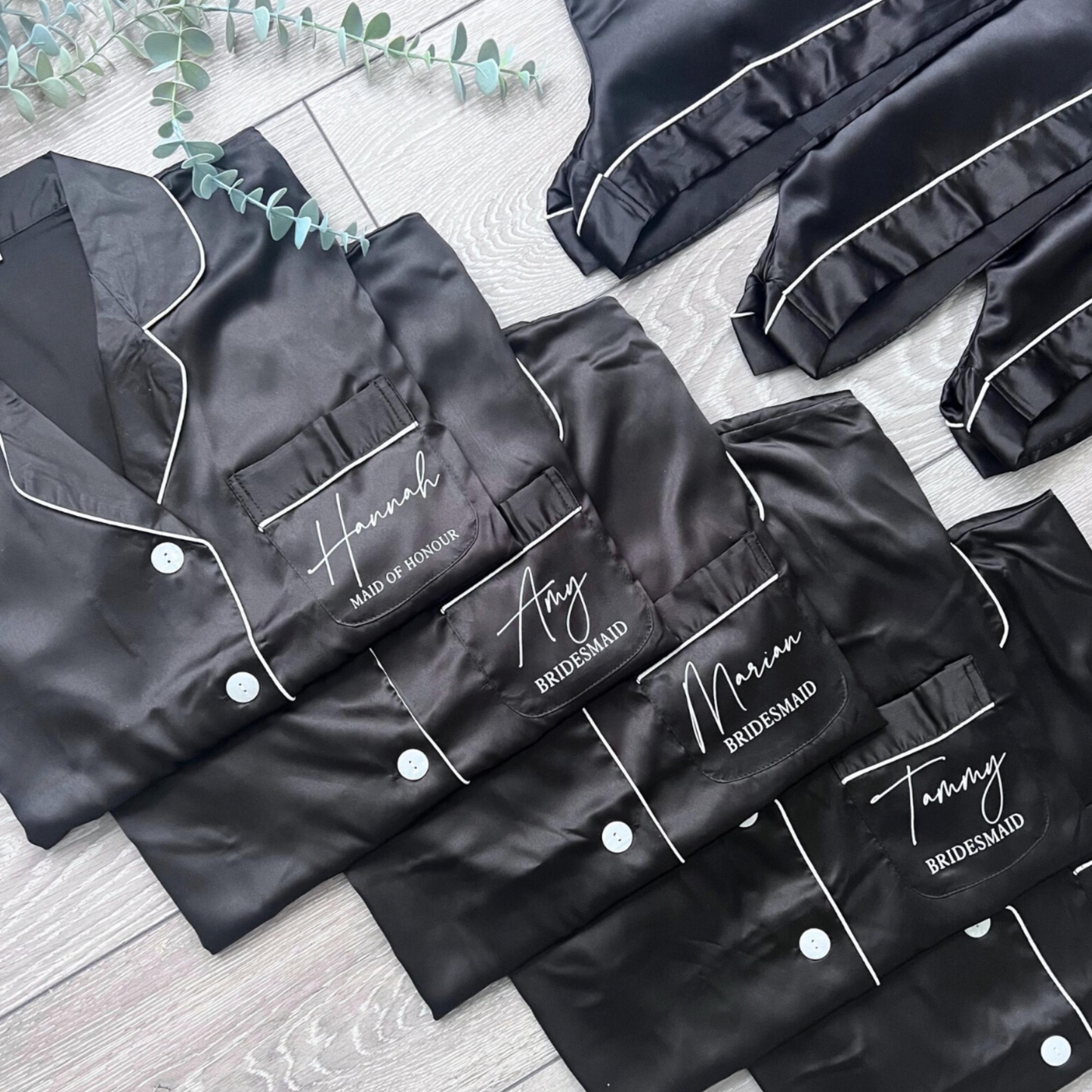 BLACK LUXURY SATIN BRIDAL PYJAMAS - BACK PRINT
