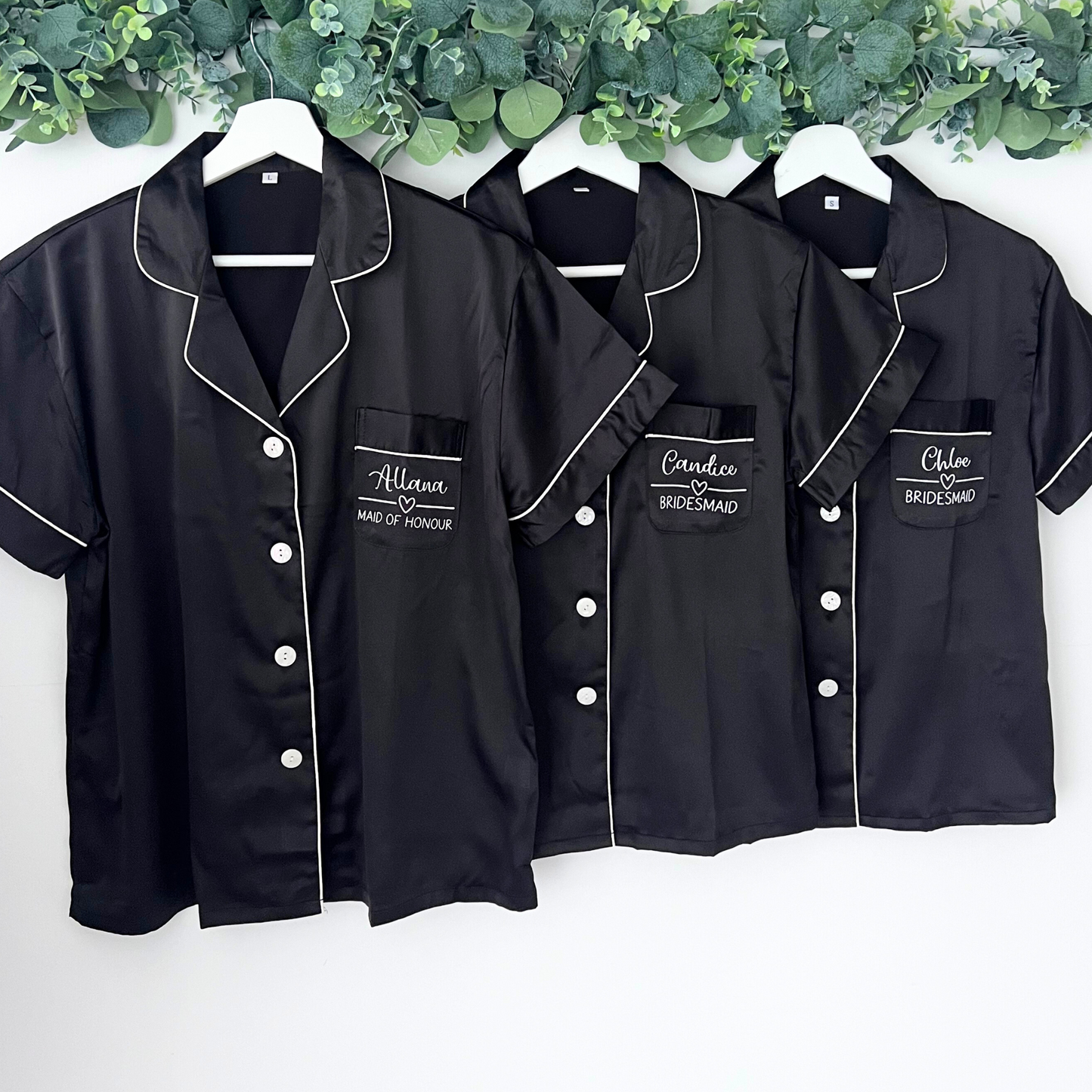 BLACK LUXURY SATIN BRIDAL PYJAMAS - BACK PRINT