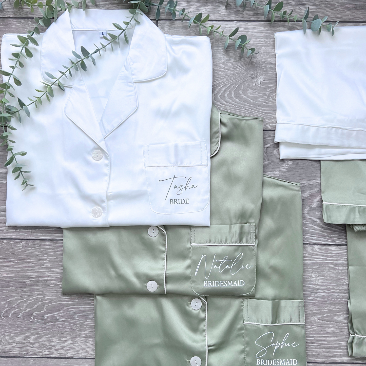 SAGE GREEN LUXURY SATIN BRIDAL PYJAMAS