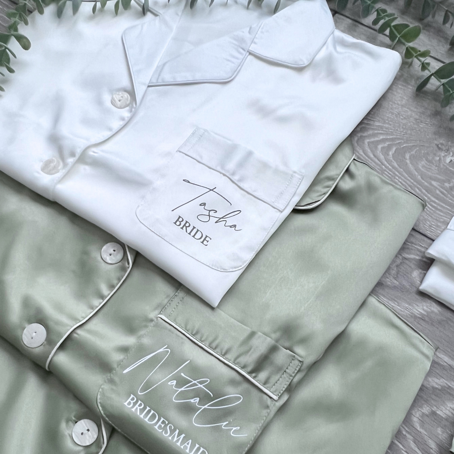 SAGE GREEN LUXURY SATIN BRIDAL PYJAMAS