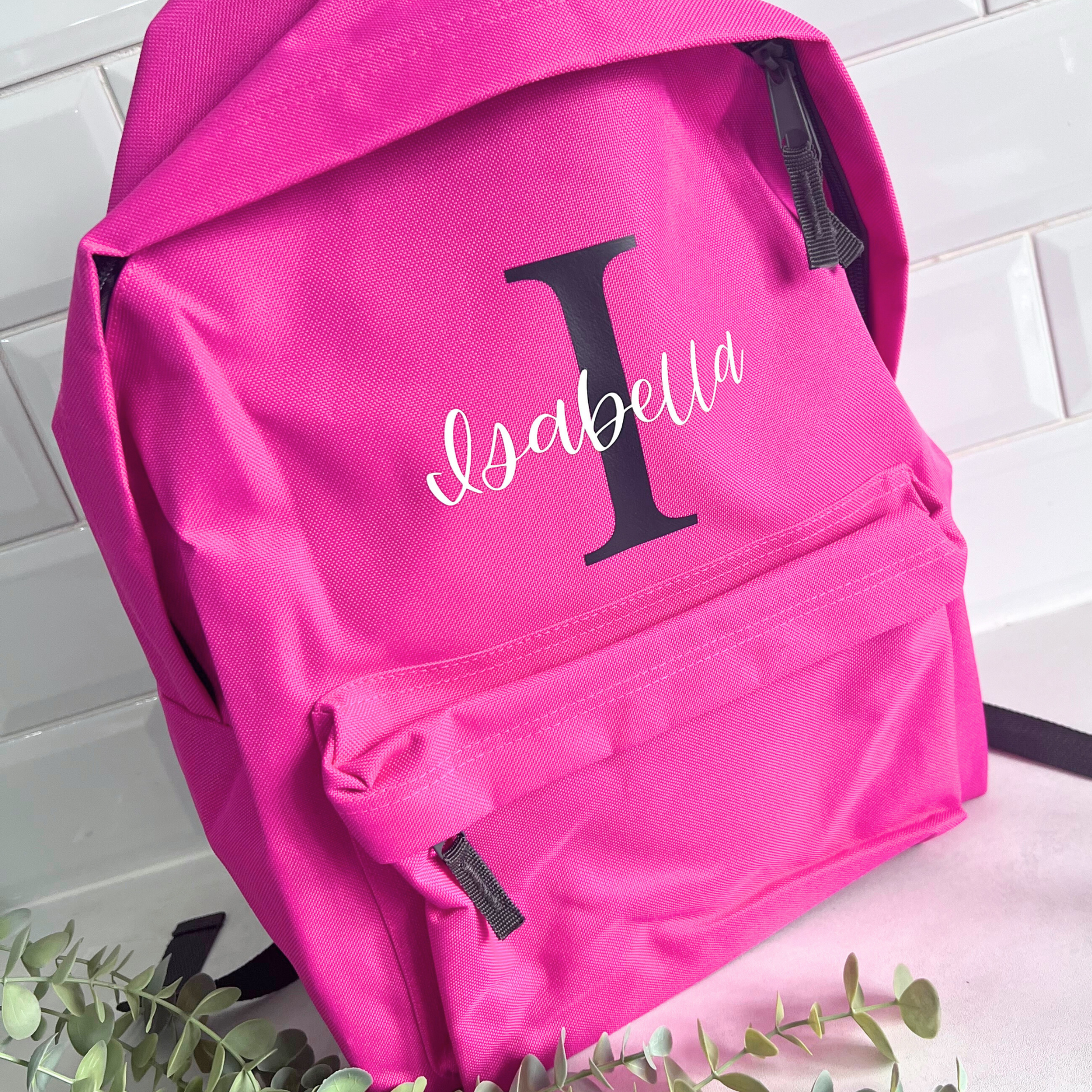 BRIGHT PINK PERSONALISED SCHOOL BACKPACK WITH NAME