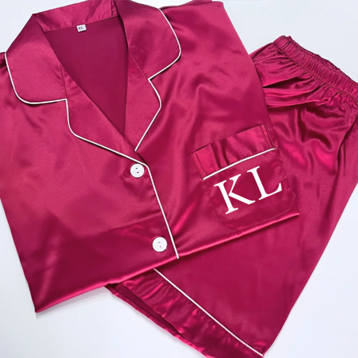 BURGUNDY PERSONALISED PYJAMAS WITH INITIALS ON THE POCKET