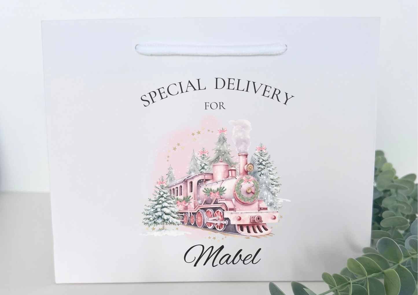 PINK TRAIN CHRISTMAS GIFT BAG
