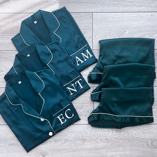 DARK GREEN PERSONALISED PYJAMAS WITH INITIALS ON THE POCKET