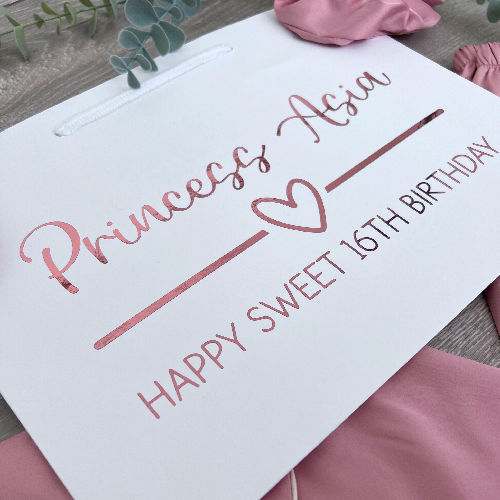 DUSTY PINK SWEET 16TH SATIN PYJAMA GIFT SET WITH BAG