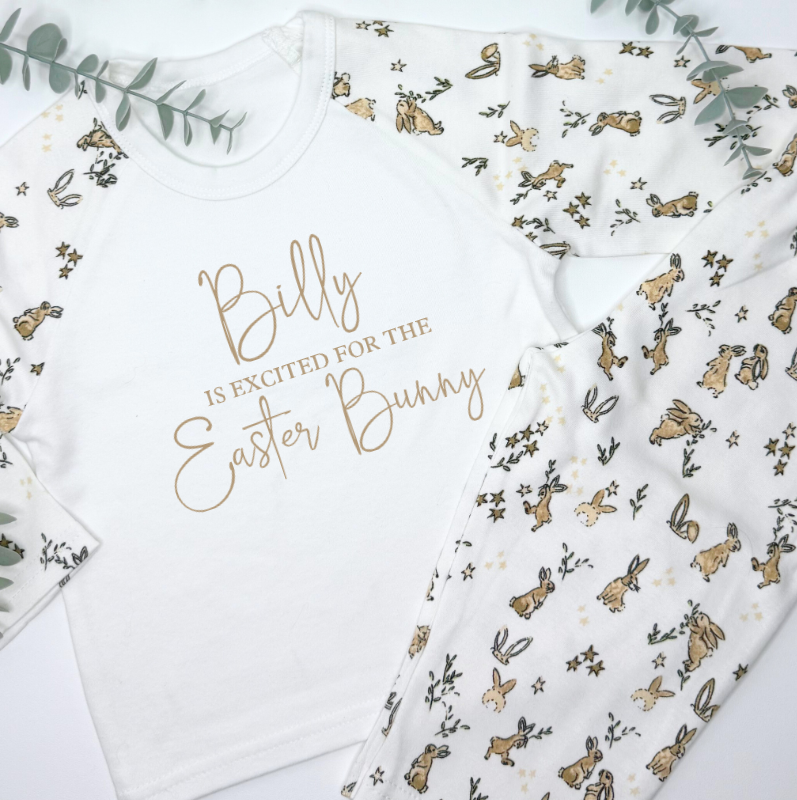 BUNNY PRINT PYJAMAS - EXCITED FOR THE EASTER BUNNY