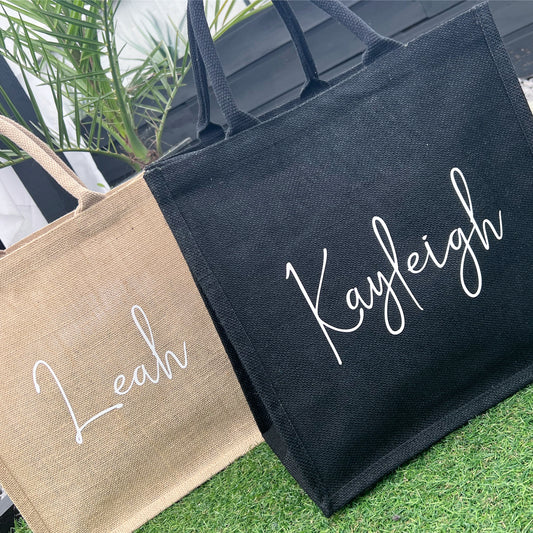BLACK AND NATURAL JUTE BAG