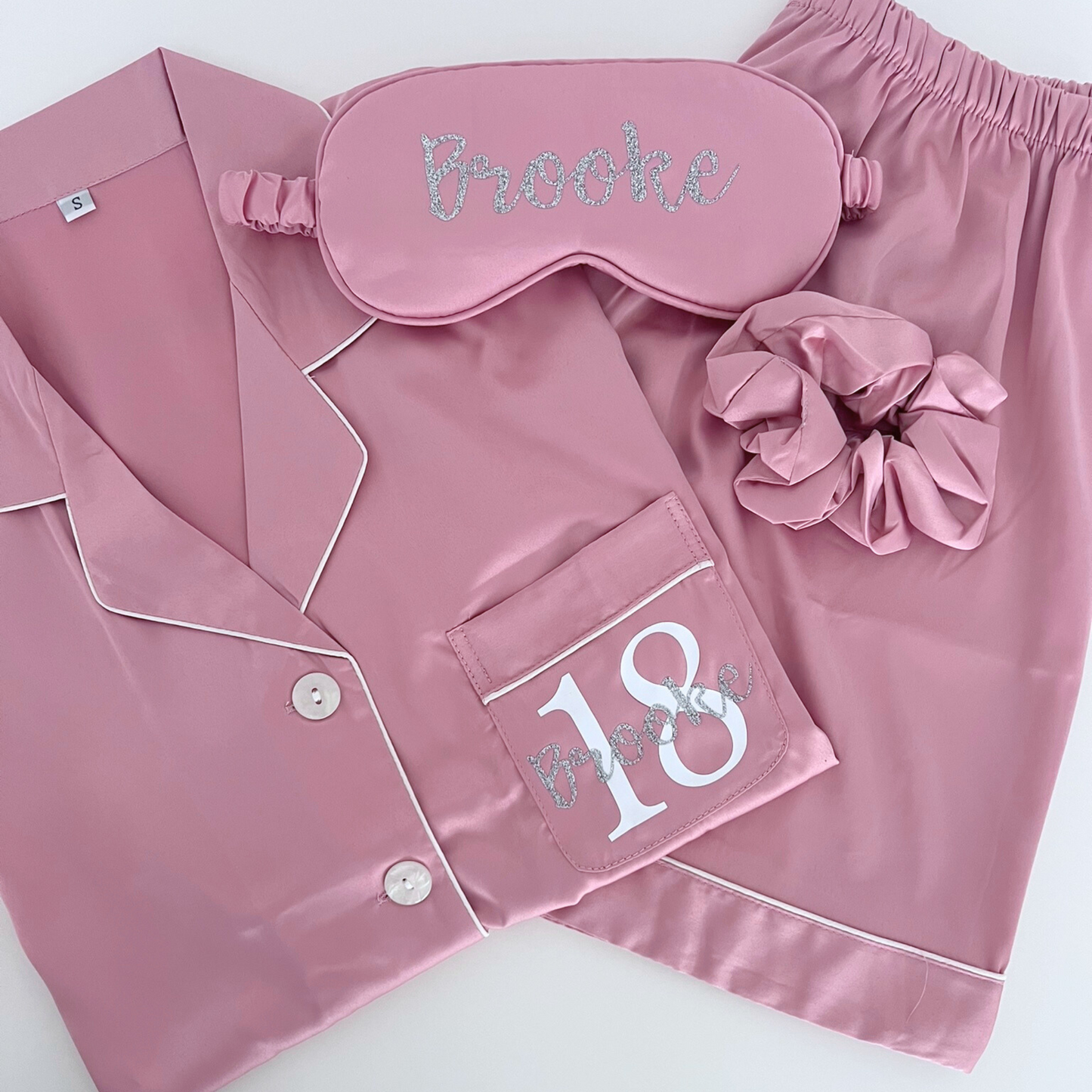 PERSONALISED LUXURY SATIN MILESTONE BIRTHDAY PYJAMAS - COMPLETE SET