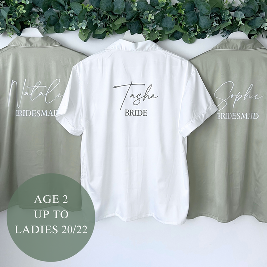 SAGE GREEN LUXURY SATIN BRIDAL PYJAMAS - BACK PRINT