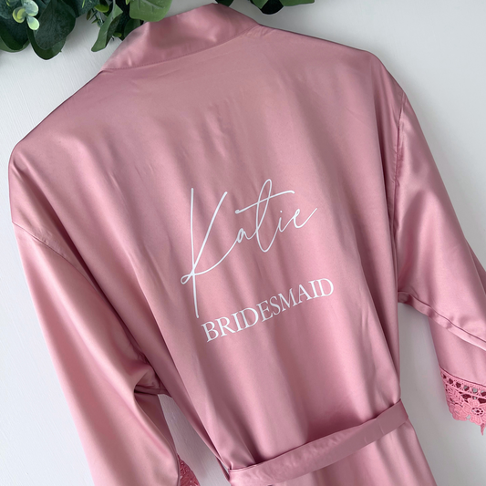 DUSTY PINK PERSONALISED SATIN BRIDAL ROBE