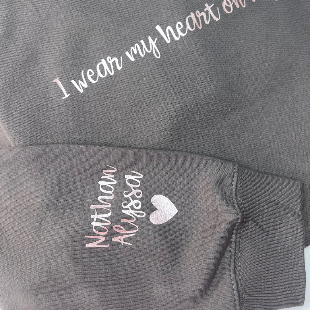 I WEAR MY HEART ON MY SLEEVE PERSONALISED HOODIE