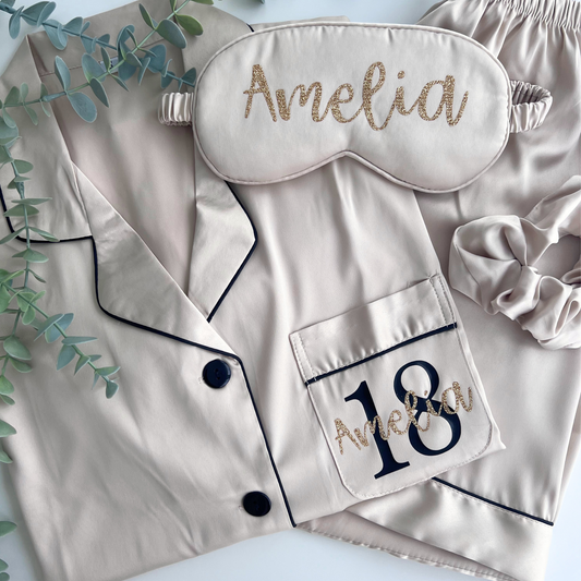 PERSONALISED LUXURY SATIN MILESTONE BIRTHDAY PYJAMAS - COMPLETE SET