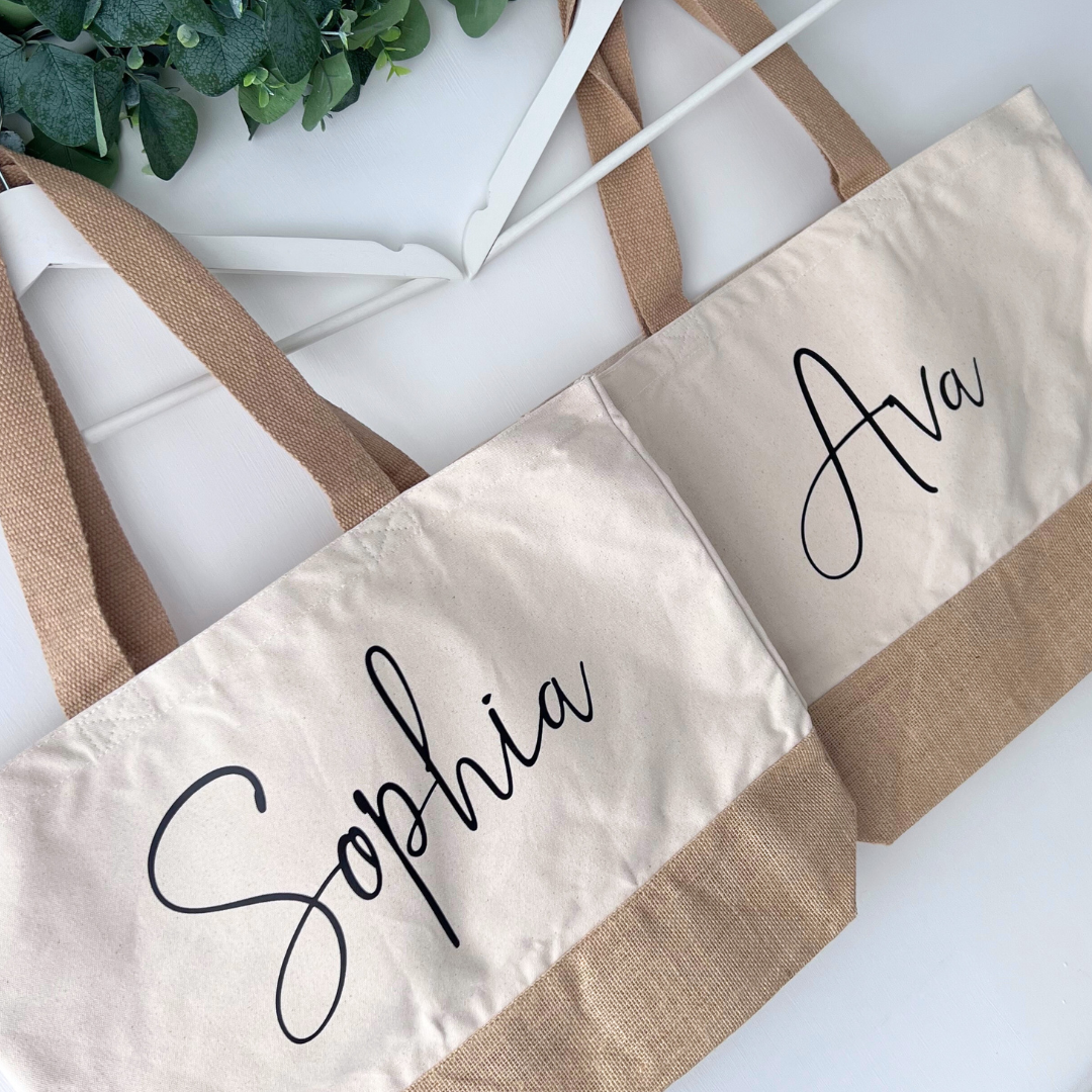 PERSONALISED CANVAS JUTE BEACH BAG