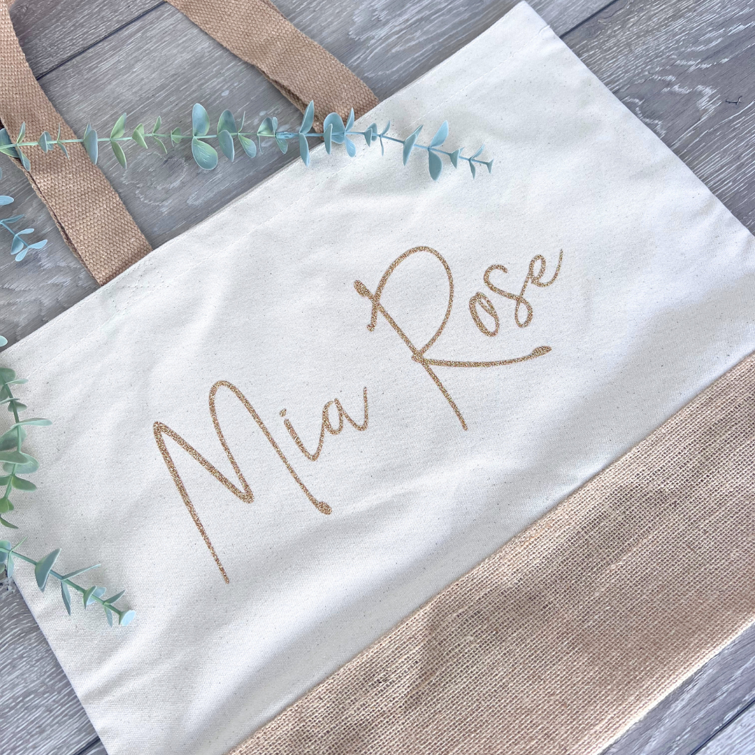 PERSONALISED CANVAS JUTE BEACH BAG