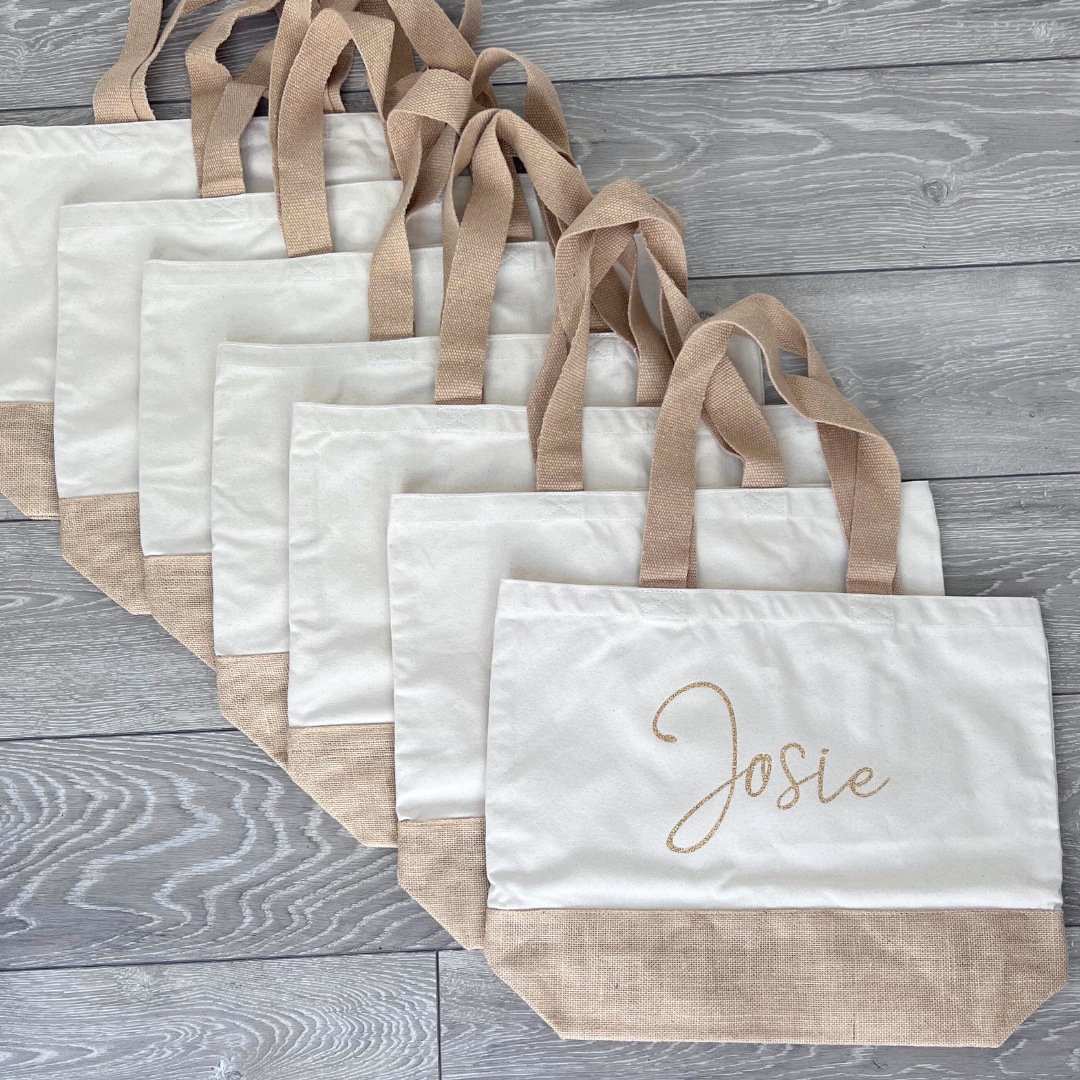 PERSONALISED CANVAS JUTE BEACH BAG