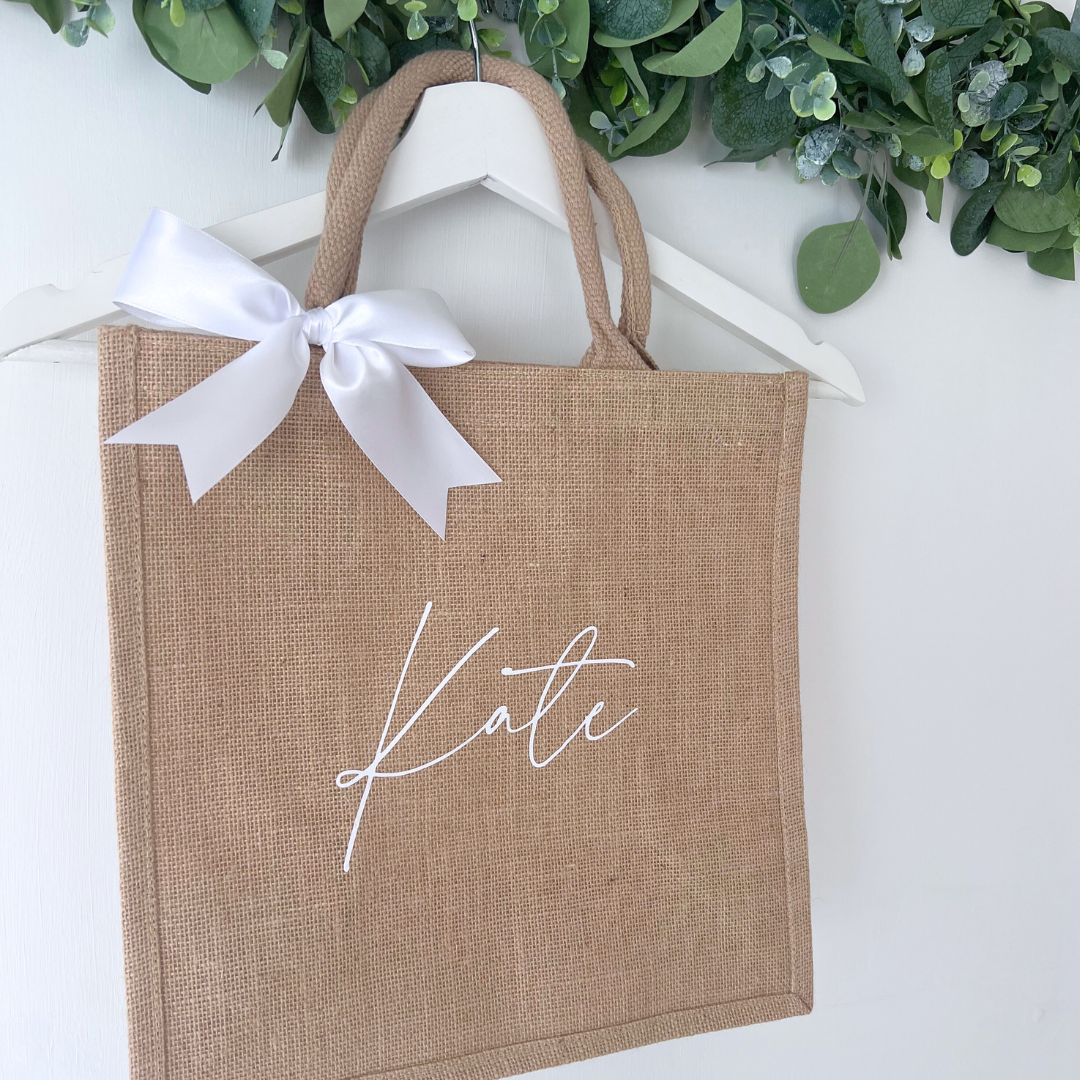 PERSONALISED JUTE BAG WITH BOW