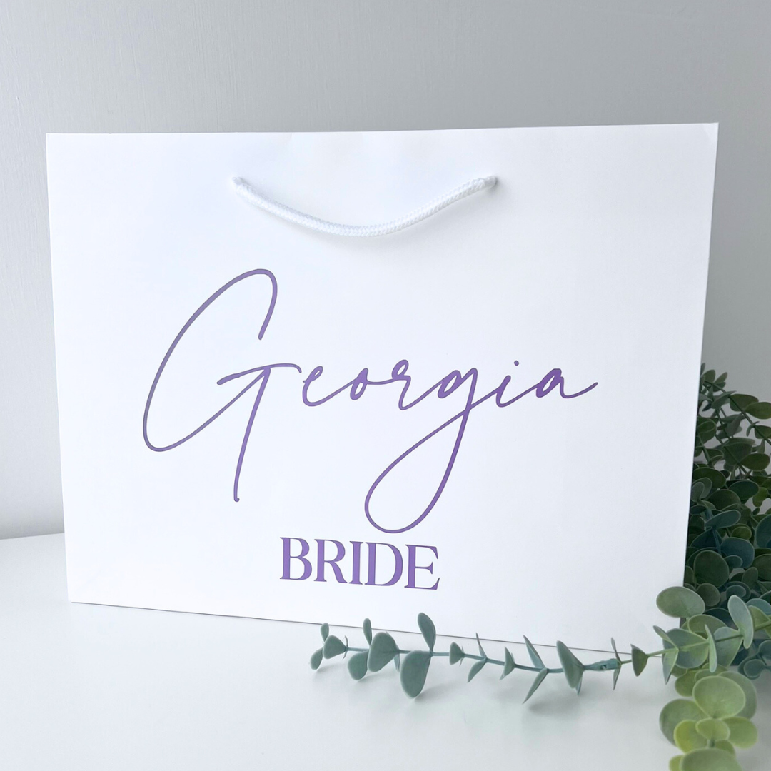 PERSONALISED GIFT BAG FOR BRIDE WITH LILAC FONT