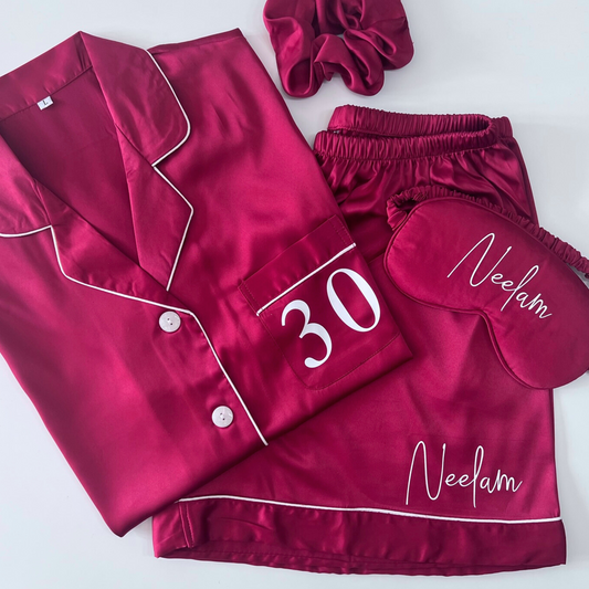 BURGUNDY 30TH BIRTHDAY  SATIN PYJAMAS