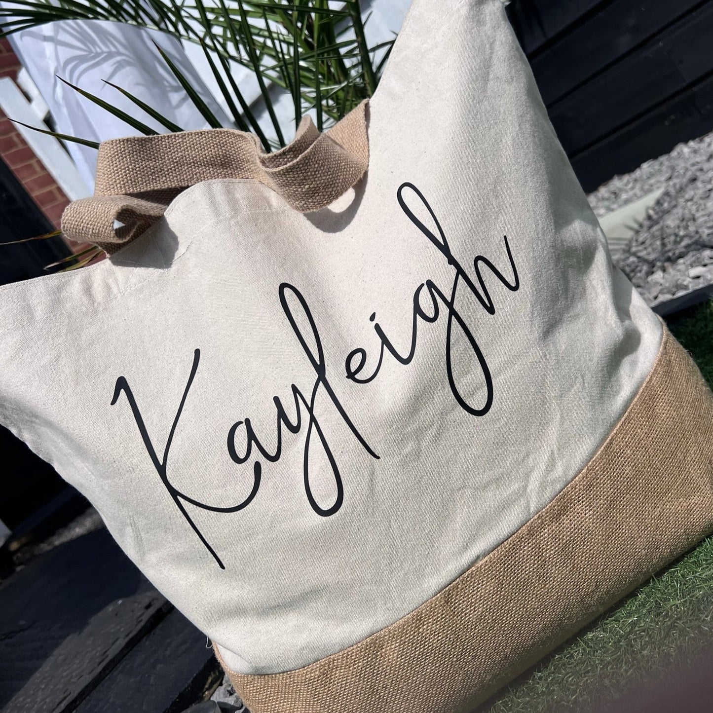 PERSONALISED CANVAS JUTE BEACH BAG