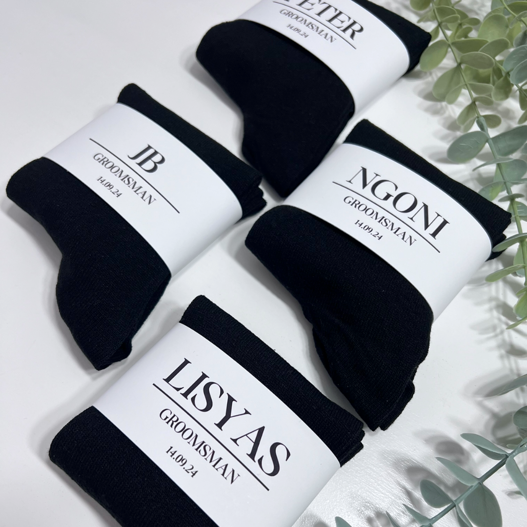 PERSONALISED GROOMSMEN SOCKS WITH NAME, TITLE AND DATE