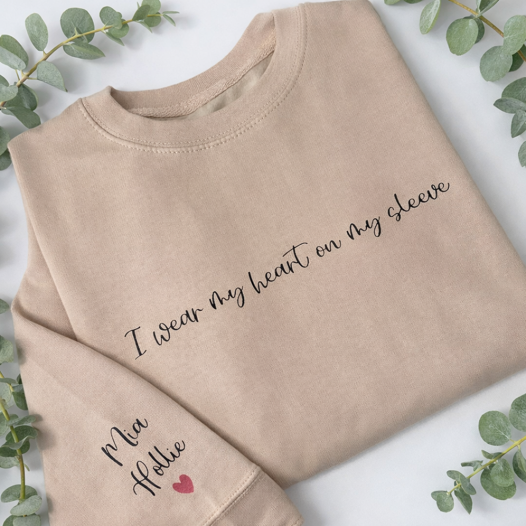 I WEAR MY HEART ON MY SLEEVE PERSONALISED SWEATER