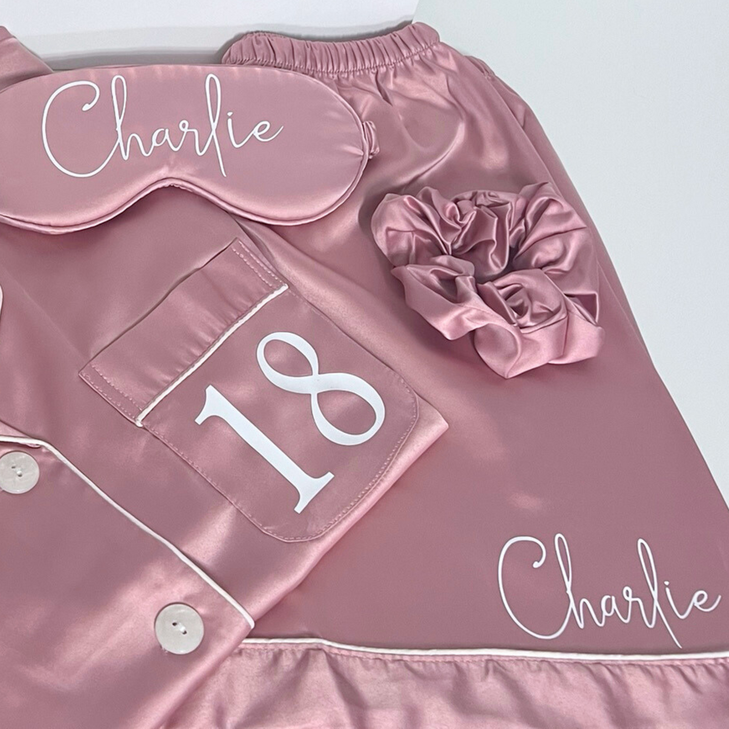 DUSTY PINK 18TH BIRTHDAY SATIN PYJAMAS