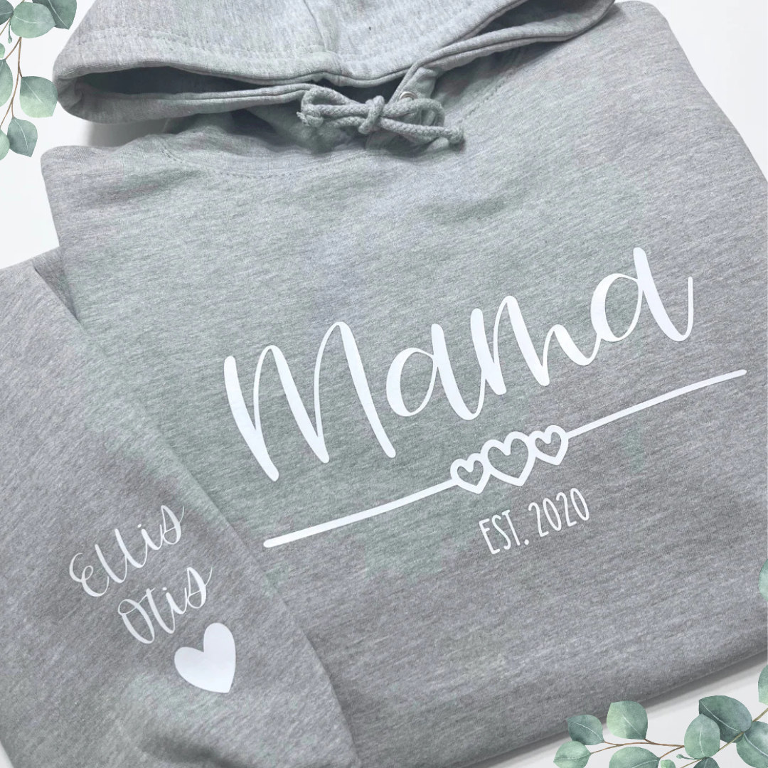 MAMA EST HEART PERSONALISED HOODIE