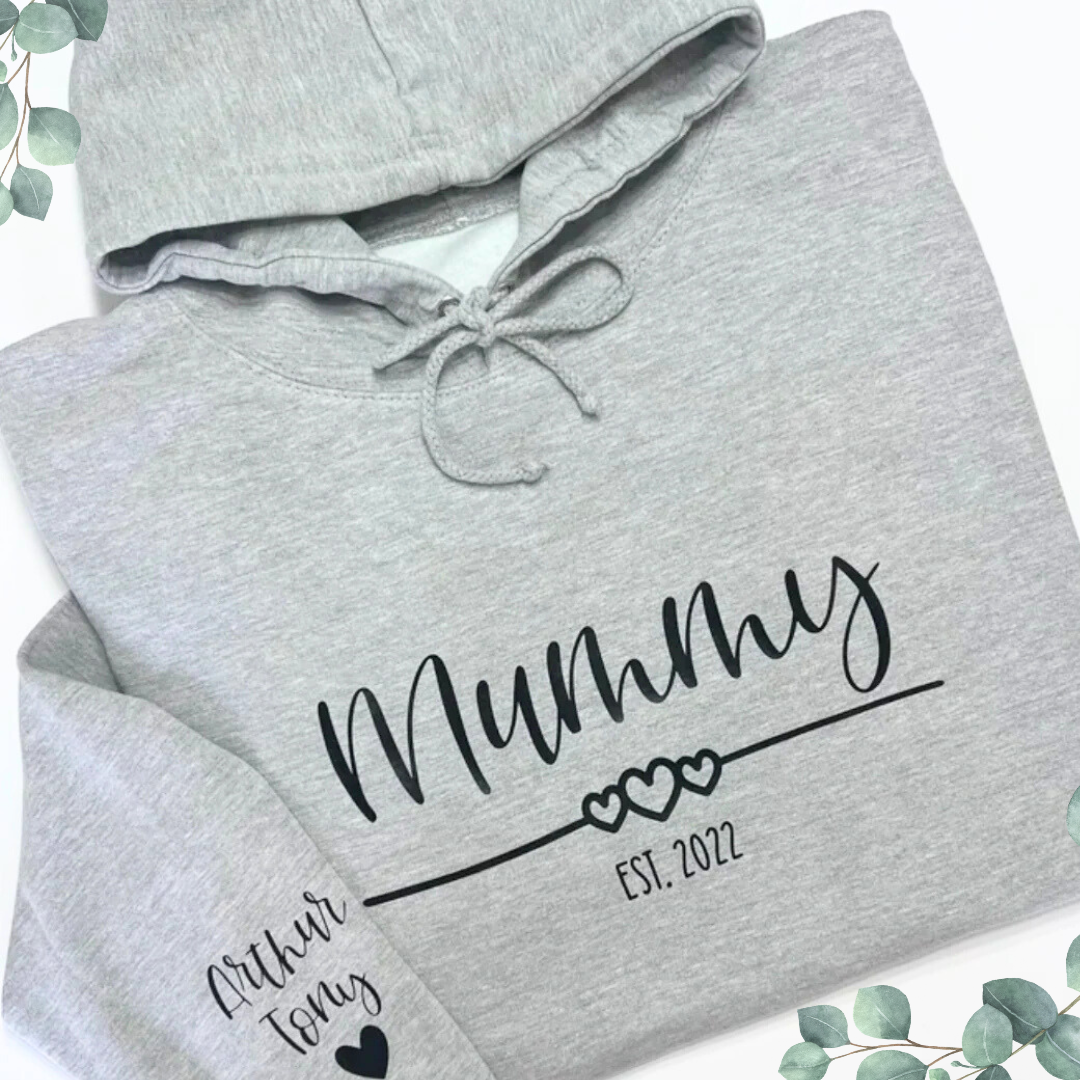 MUMMY EST HEART PERSONALISED HOODIE