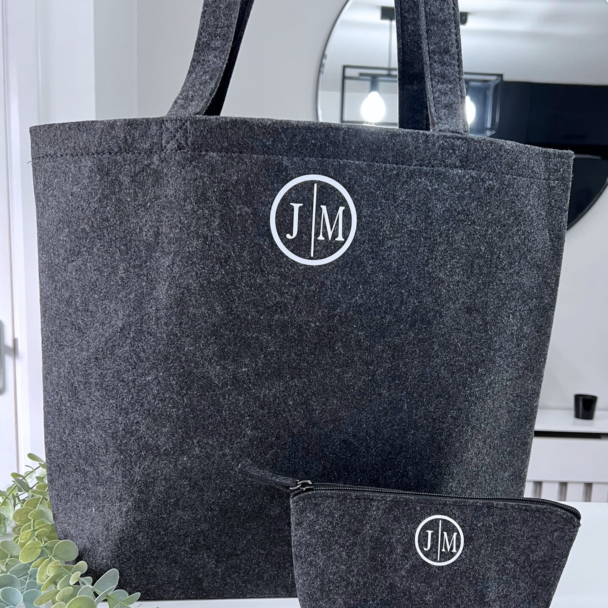 CHARCOAL PERSONALISED INITIAL FELT SHOPPER