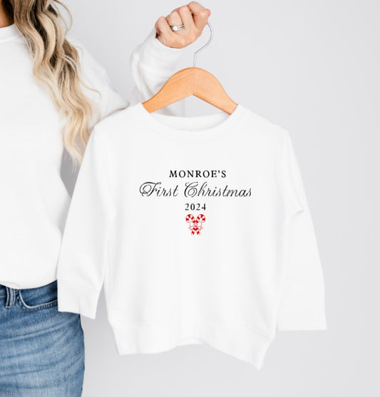 'FIRST CHRISTMAS' PERSONALISED CANDY CANE SWEATER