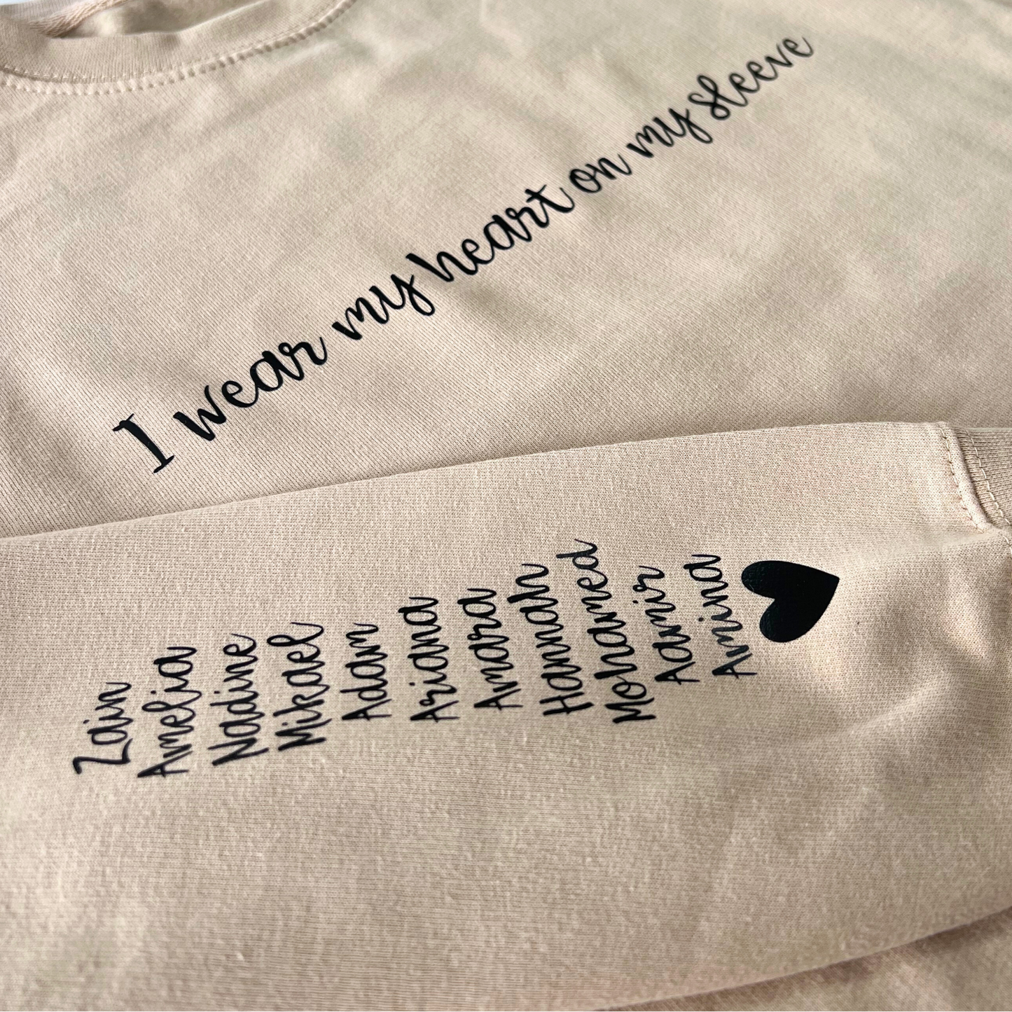 I WEAR MY HEART ON MY SLEEVE PERSONALISED SWEATER