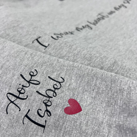 I WEAR MY HEART ON MY SLEEVE PERSONALISED SWEATER