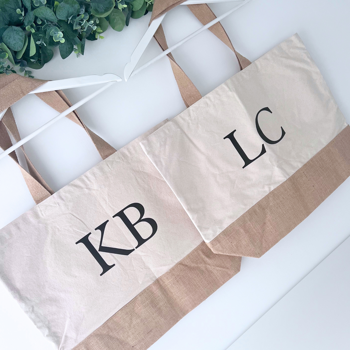 CANVAS JUTE BEACH BAG WITH INITIALS