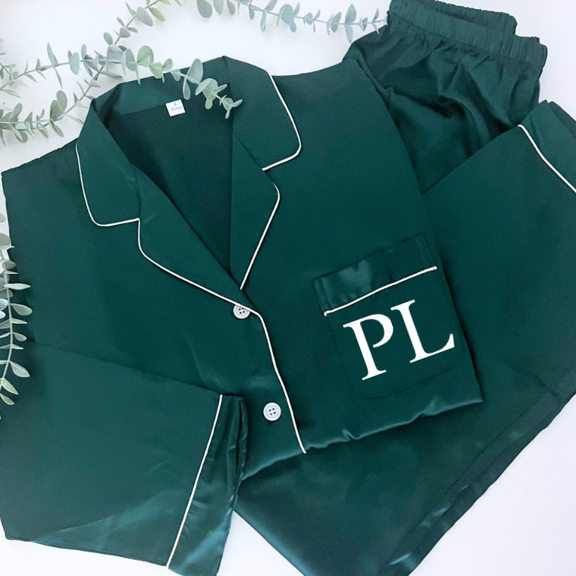 ADULTS SATIN INITIAL CHRISTMAS PYJAMAS