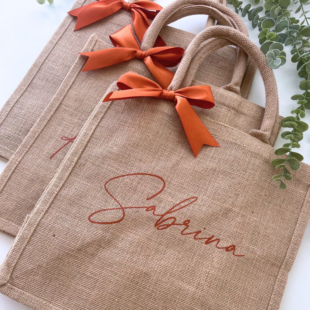 PERSONALISED JUTE BAG WITH BOW