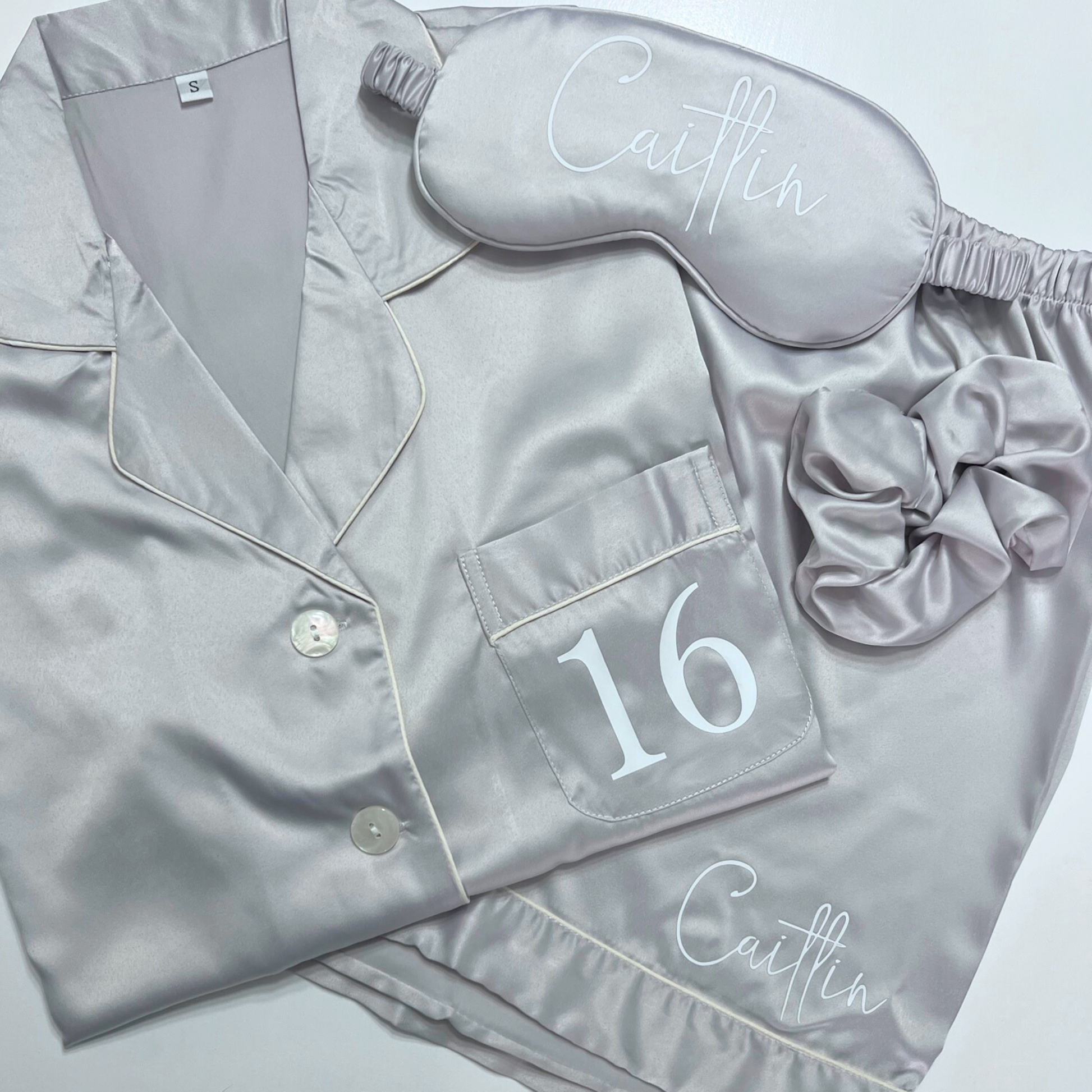 LIGHT GREY 16TH BIRTHDAY SATIN PYJAMAS