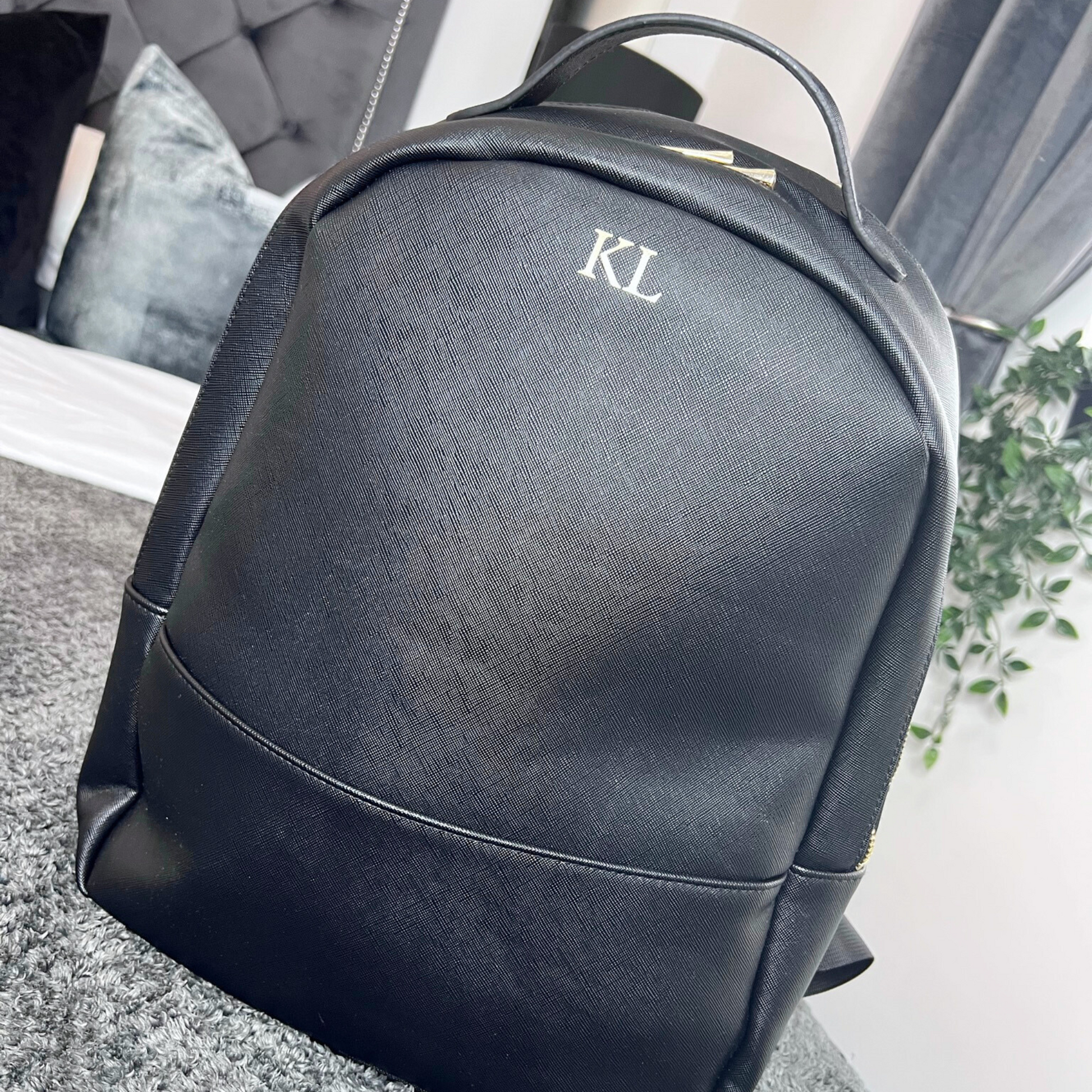 LUXURY INITIAL BACK PACK BLACK WITH GOLD INITALS