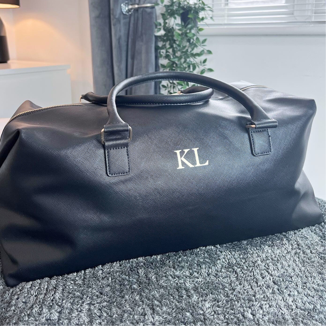 BLACK LUXURY WEEKENDER MONOGRAMMED BAG WITH GOLD INITIALS