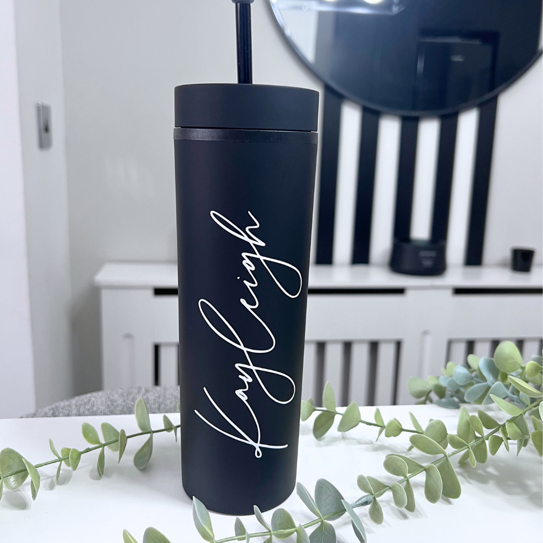 MATTE BLACK SKINNY TUMBLER WITH NAME