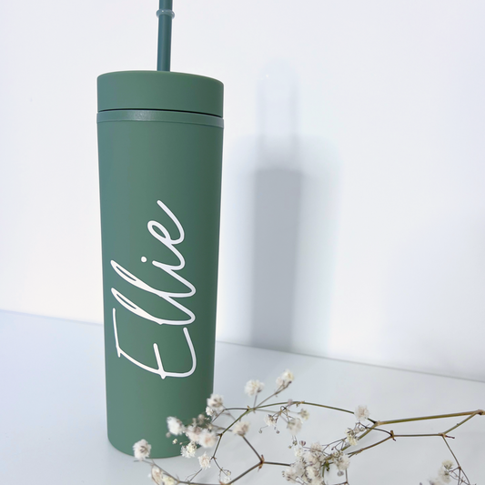 OLIVE MATTE SKINNY TUMBLER WITH NAME