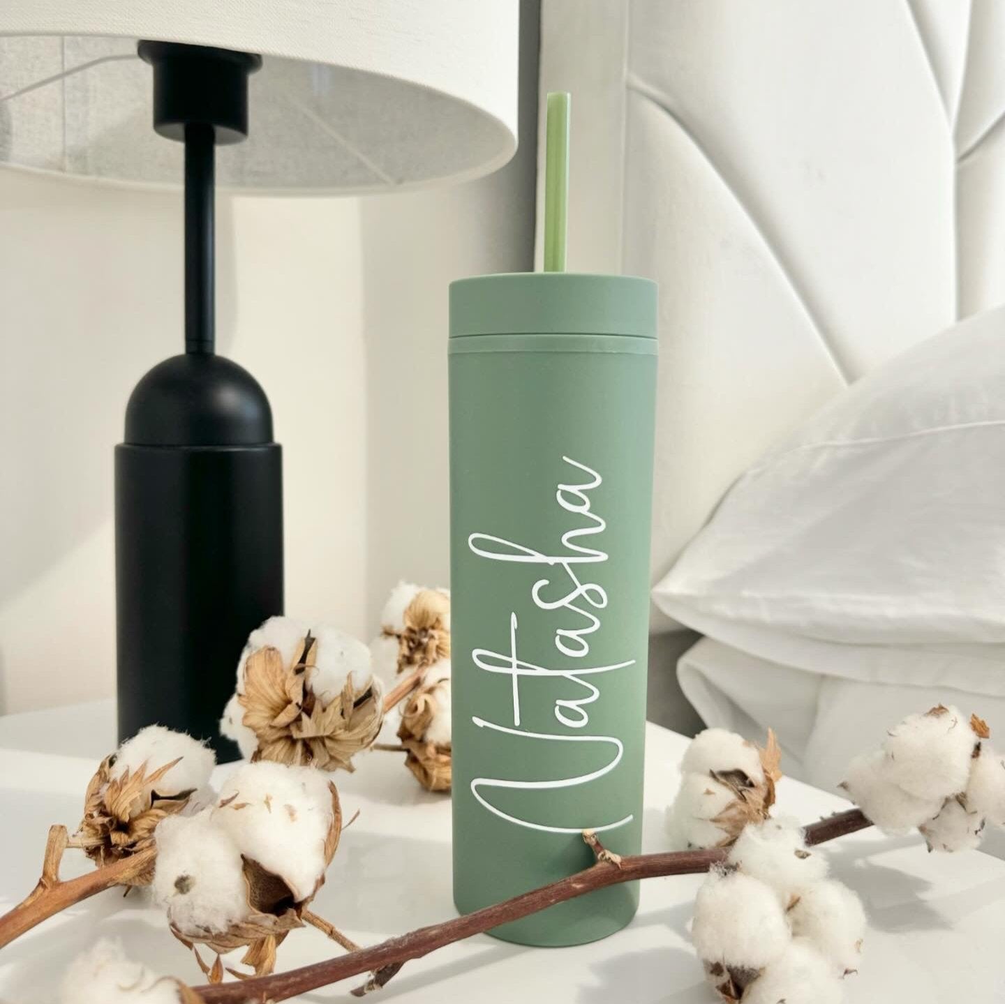 PERSONALISED MATTE SKINNY TUMBLER OLIVE WITH NAME