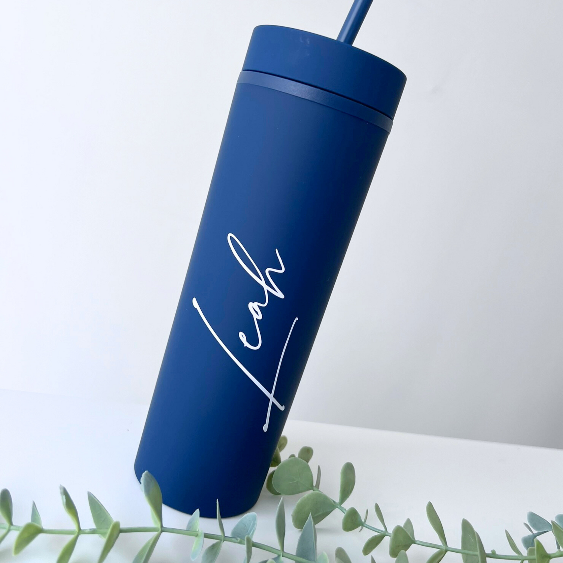 NAVY BLUE MATTE SKINNY TUMBLER WITH NAME