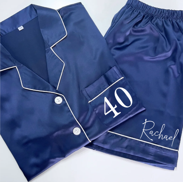 NAVY 40TH BIRTHDAY SATIN PYJAMAS