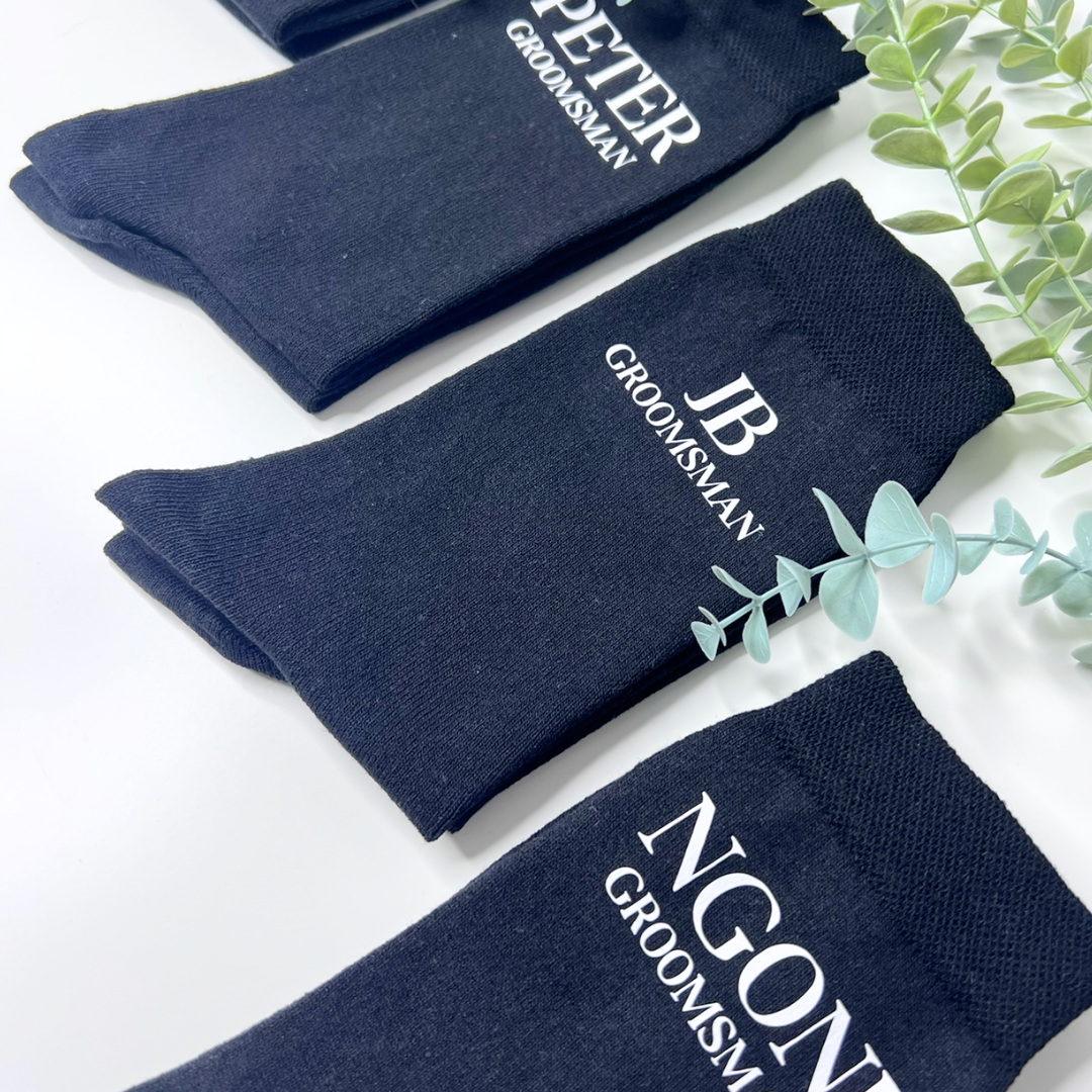 CUSTOM GROOMSMEN SOCKS WITH NAME AND TITLE