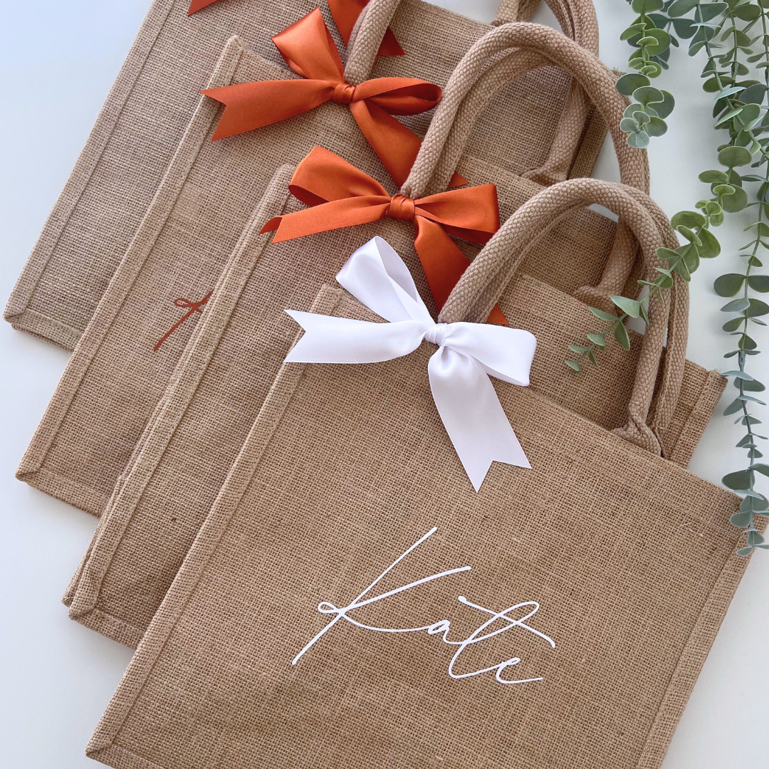 PERSONALISED JUTE BAG WITH BOW