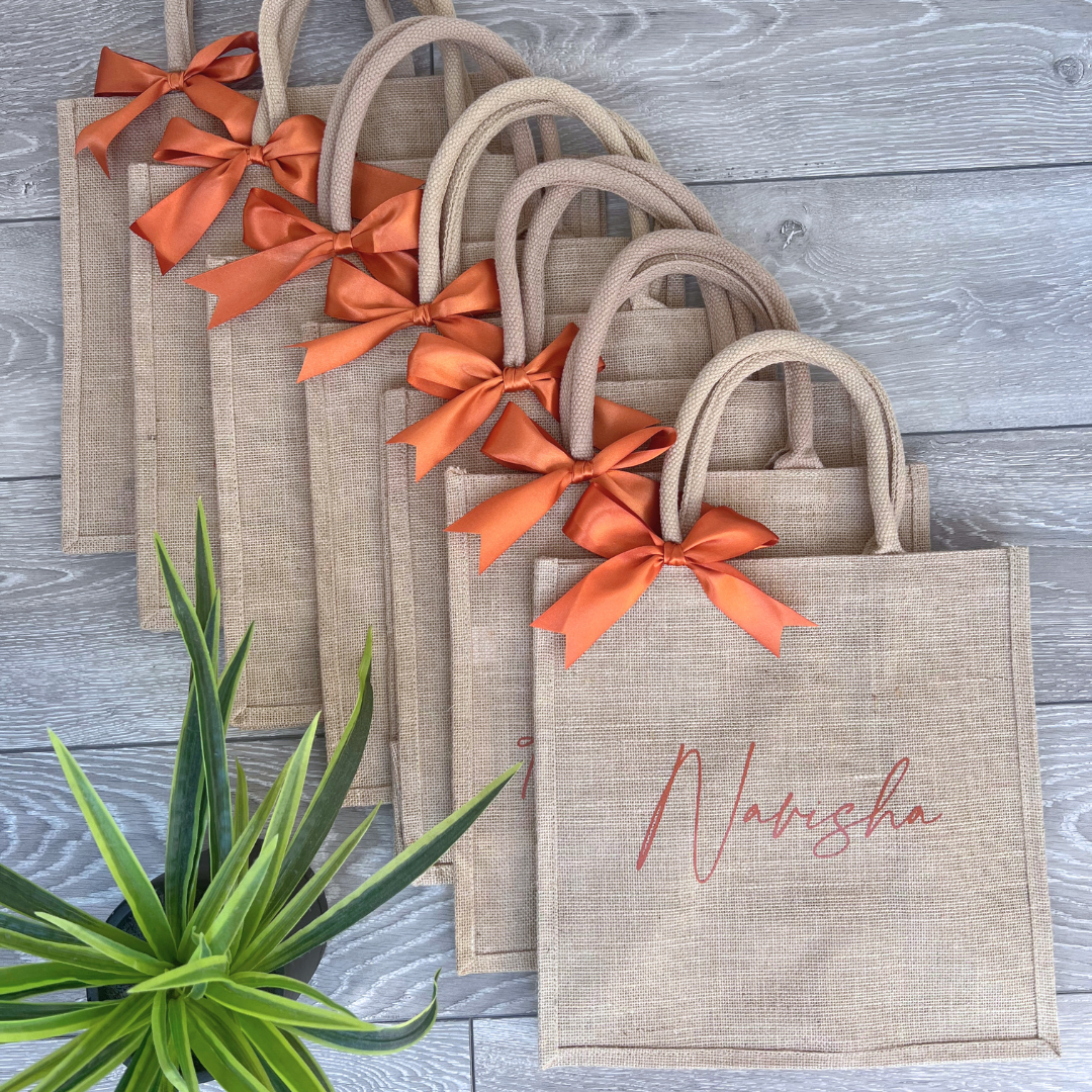 PERSONALISED JUTE BAG WITH BOW