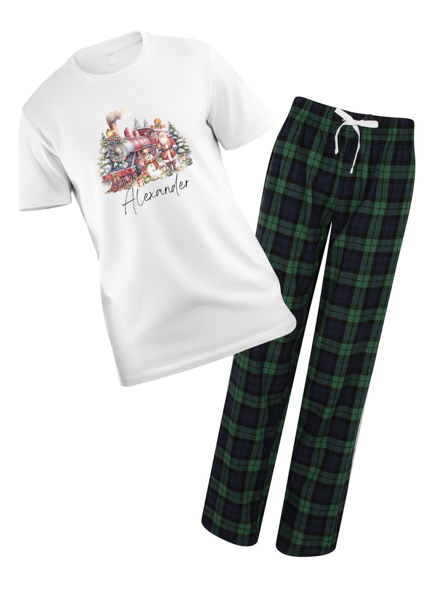 PERSONALISED TRADITONAL TARTAN PYJAMAS - NAVY/GREEN