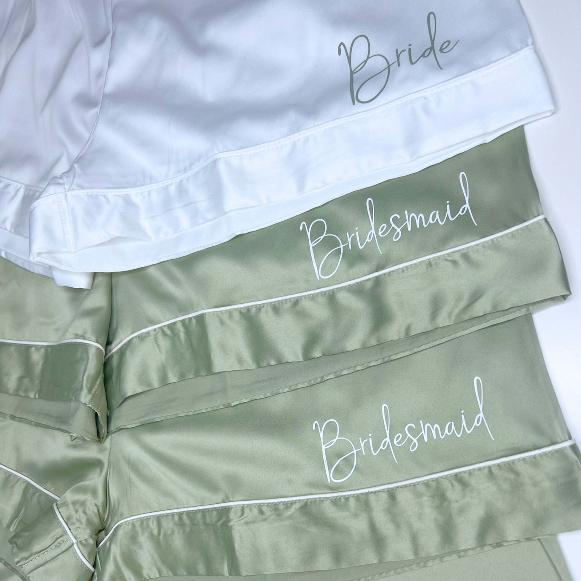 SAGE GREEN BRIDESMAID SHORTS CLOSE UP